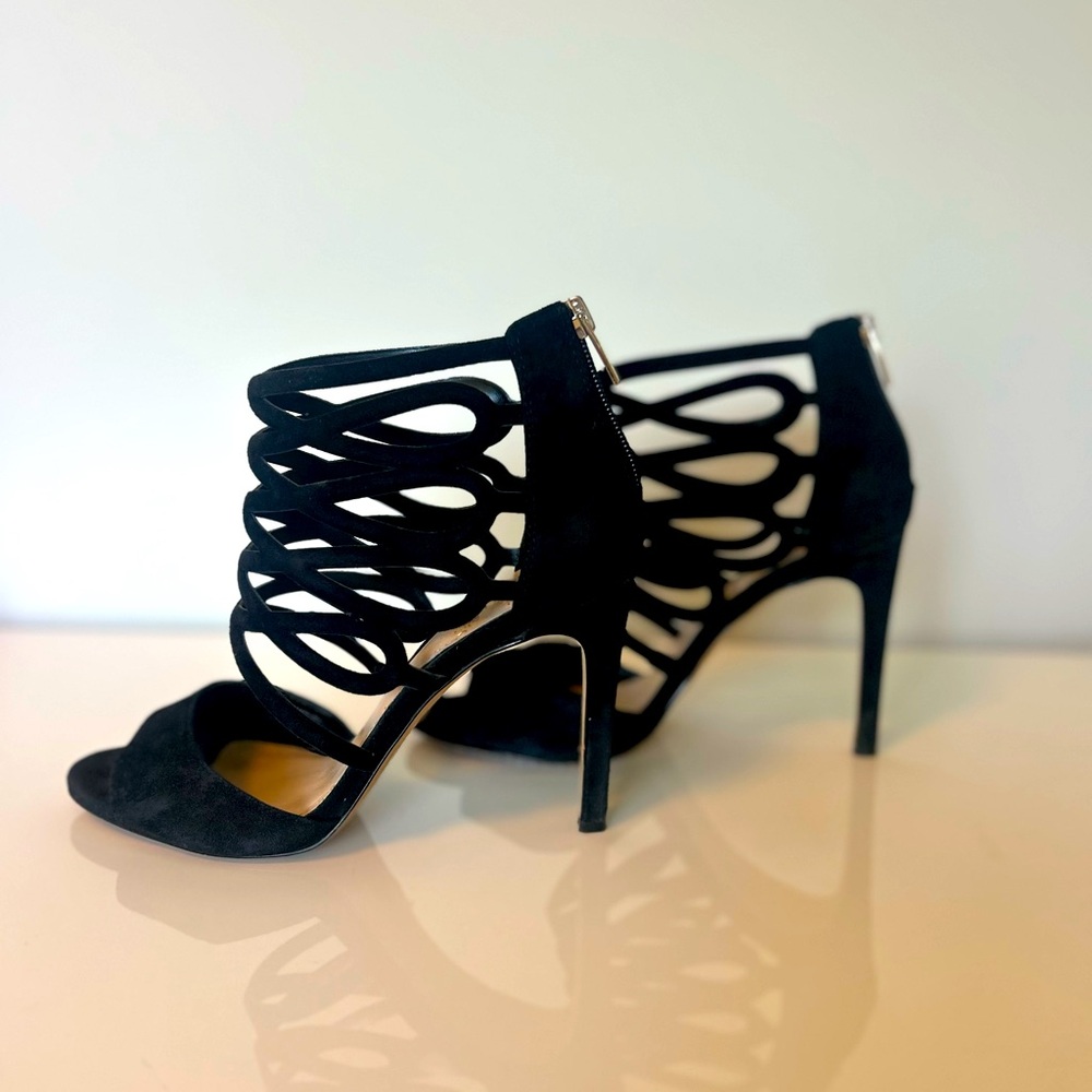 Vince Camuto Black Suede Strappy Heels – Size 7.5